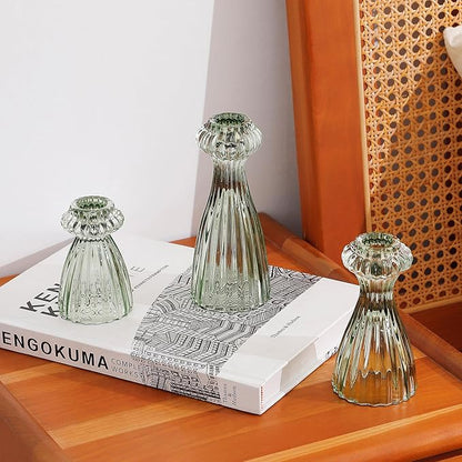 Lysenn Glass Candle Stick Holder Set of 6 – Premium Taper Candle Holders for Romantic Ambiance - Candle Sticks Holder Decor for Special Occasions - Green