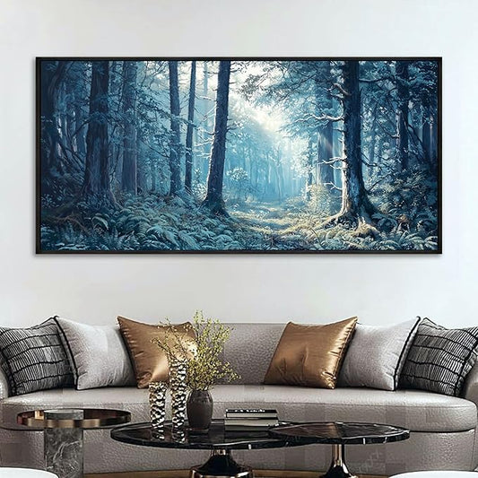 KLAKLA Large Canvas Wall Art - Forest Wall Decor Amazon Wall Art Landscape Blue Tree Picture Framed Artwork for Walls Living Room Bedroom Office - 58x29 Inches