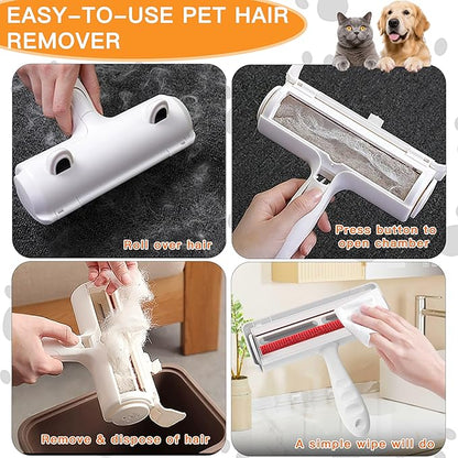 Pet Hair Remover Roller & Self-Cleaning Grooming Brush (2-in-1), Reusable Fur Tool for Dogs Cats Shedding, No Sticky Sheets for Pet Hair Removal on Furniture, Couch, Carpet, Bedding, Car Seats