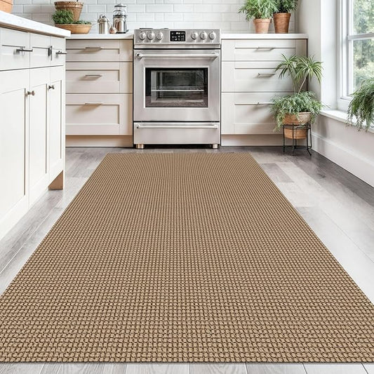 KOZYFLY Washable Area Rug 4x6 ft Non Slip Rubber Backed Living Room Rugs Braided Woven Cotton Kitchen Rugs Indoor Entryway Rug Floor Carpet for Dining Living Room Bedroom, Tan/Orange/Brown