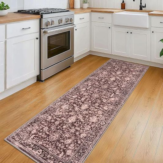 KILOCOCO Hallway Runner 2x6 Rug Runner Printed Vintage Floral Washable Kitchen Runners Non-Slip Rubber Backed Runners for Hallways Laundry Room Distressed Boho Rugs for Entryway Bedroom, Red