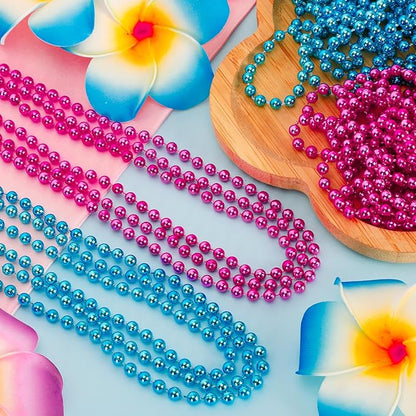 120 PCS Gender Reveal Beads, 33'' Gender Reveal Necklace Decorations, Pink and Blue Round Bead Necklaces Bulk, Creative Gender Reveal Party Supplies Accessories