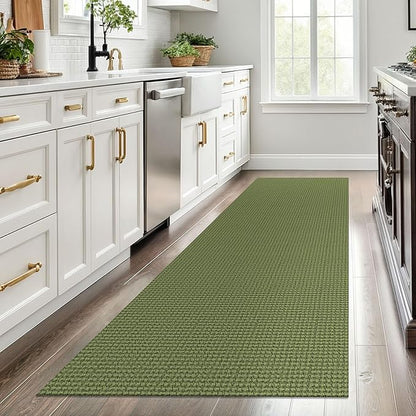 EARTHALL Woven Runner Rug 3x8 Ft Washable Runners for Hallways Wide Non Slip Rubber Backed Kitchen Runner Braided Indoor Floor Carpet for Entryway, Hallway, Kitchen, Bedroom, Green