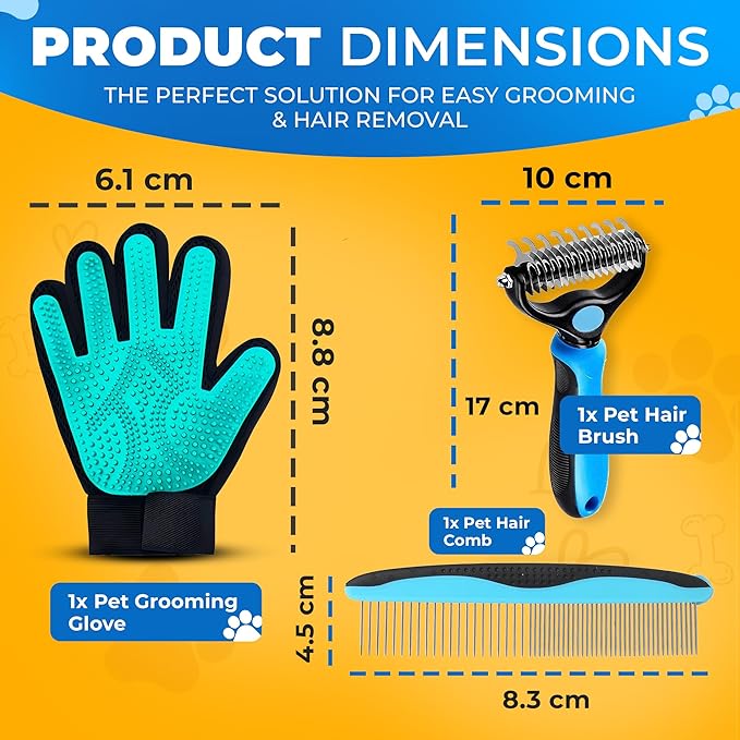 Pet Hair Removal Glove + Hair Brush Set – Dog Grooming Gloves for Shedding, Cat Grooming Brush, Cat Hair Brush – Pet Hair Remover Glove for Dogs & Cats, Dog Shedding Tool for All Coats