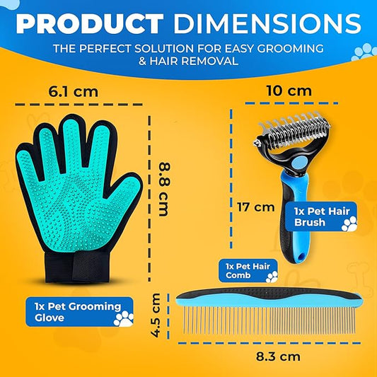 Pet Hair Removal Glove + Hair Brush Set – Dog Grooming Gloves for Shedding, Cat Grooming Brush, Cat Hair Brush – Pet Hair Remover Glove for Dogs & Cats, Dog Shedding Tool for All Coats