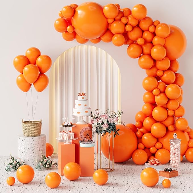 154pcs Orange Balloons Different Sizes 5/10/12/18 Inch Orange Balloons for Balloon Arch Halloween Balloons Garland Kit for Fall-Themed Parties Wedding Birthday Bridal Shower Autumn Party Decorations