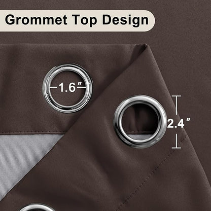 XWZO 100% Blackout Curtains with Tiebacks- 2 Thick Layers Completely Shaded Window Treatment Thermal Insulated Lined Drapes with Grommets for Bedroom/Living Room, Brown, W52 x L63, Set of 2 Panels