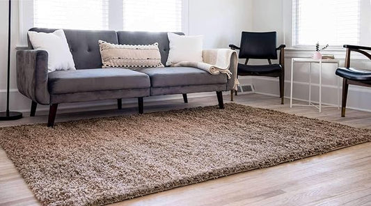 Unique Loom Solid Shag Collection Area Rug (8' x 10' Rectangle, Sandy Brown)