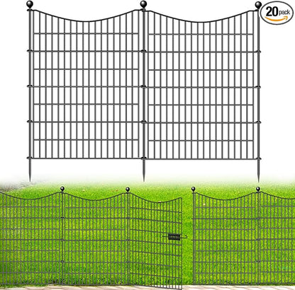 20 Panels Decorative Garden Fence with Gate, 40 in(H) X 47.2 ft(L) No Dig Dog Fence Animal Barrier Outdoor for Yard, Rustproof Metal Garden Edging and Borders, Temporary Fencing Stakes