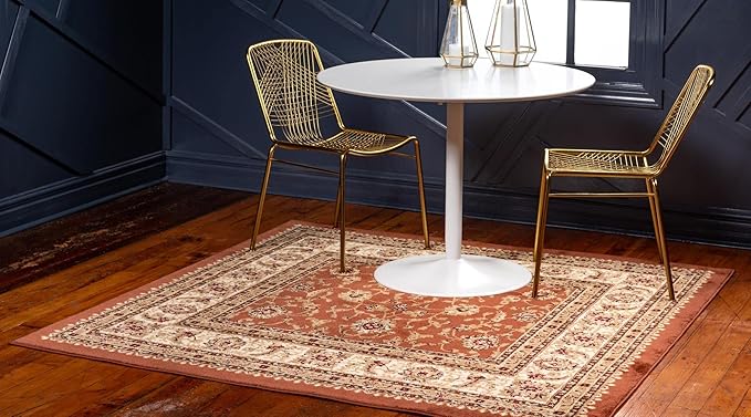 Rugs.com Aditi Collection Rug – 4' Square Brick Red Low Rug Perfect for Living Rooms, Kitchens, Entryways