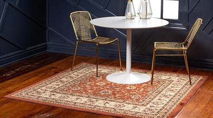 Rugs.com Aditi Collection Rug – 4' Square Brick Red Low Rug Perfect for Living Rooms, Kitchens, Entryways