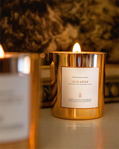 Benevolence LA Lilac & Rose Wood Wick Candles | Soy Scented Candles for Home | Gifts for Women and Men | Home Fragrance | Aromatherapy | Shelf Decor, Bathroom Freshener | 8oz, 45 Hour Burn