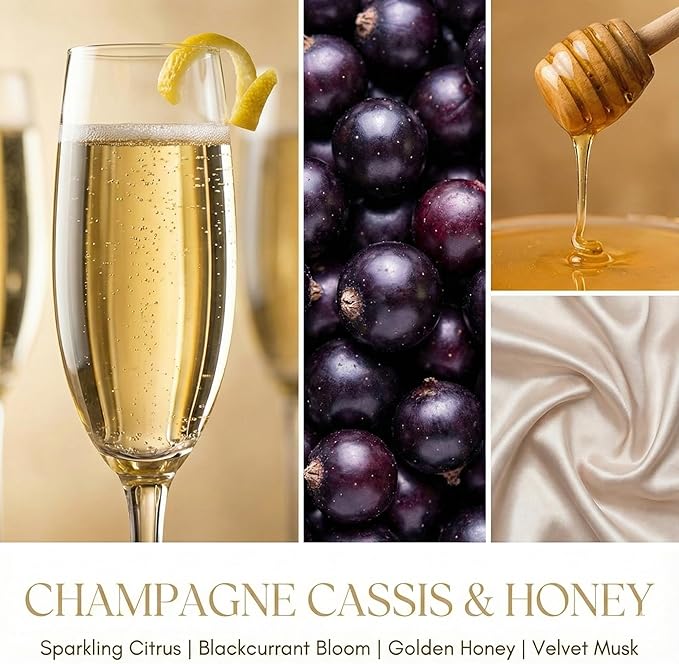 HomeLights Scented Candles for Women & Men, 18oz Candle Jars Aromatherapy 4-Wick Candle, Ideal for Eclectic Mixed Styles Home Decor and Gifts, Champagne Cassis & Honey