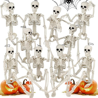 10 Pack Halloween Skeleton Decorations Outdoor: 16" Posable Skeleton Halloween Prop for Haunted House Indoor & Outdoor Decoration Spooky Decor