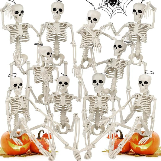 10 Pack Halloween Skeleton Decorations Outdoor: 16" Posable Skeleton Halloween Prop for Haunted House Indoor & Outdoor Decoration Spooky Decor