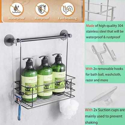 Shower Caddy Hanging Shower Orangizer Stainless Steel Shower Rack with Hooks Over The Door, Shampoo Basket Storage (Black)
