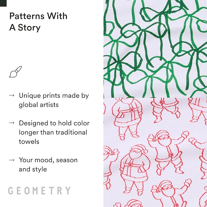 GEOMETRY Christmas Kitchen Towels - Quick Dry Microfiber Cloth Dish Towels for Kitchen Drying - Premium Quick Dry Towel 2-Pack Set - Holly Jolly