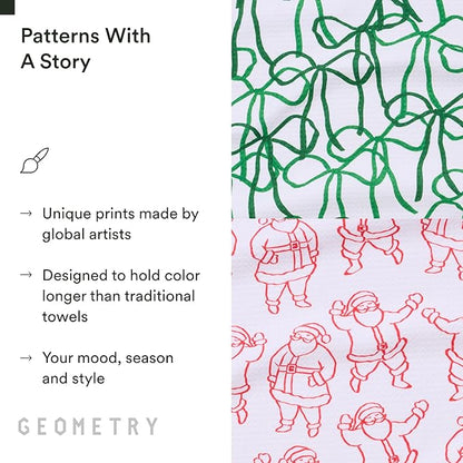 GEOMETRY Christmas Kitchen Towels - Quick Dry Microfiber Cloth Dish Towels for Kitchen Drying - Premium Quick Dry Towel 2-Pack Set - Holly Jolly