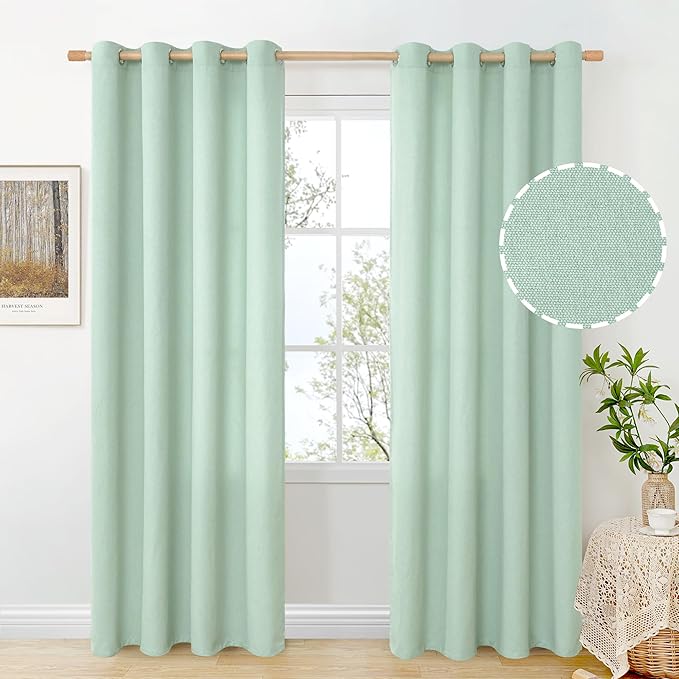 BGment Sage Green Linen Curtains 84 Inches Long for Living Room 2 Panels Set, Spring Decorative Grommet Privacy No See Through Drapes for Bedroom Farmhouse Office Light Filtering, Each 52 Inch Wide