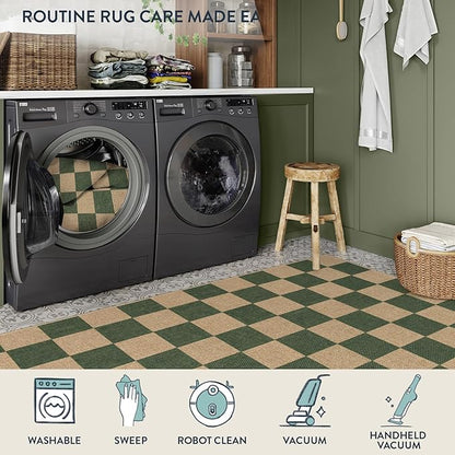 Lahome Checkered Outdoor Runner Rug, 2x8 Green Kitchen Runner Rugs for Non Skid Washable Entryway Carpet, Checkerboard Non Slip Non Shedding Carpet for Bedroom