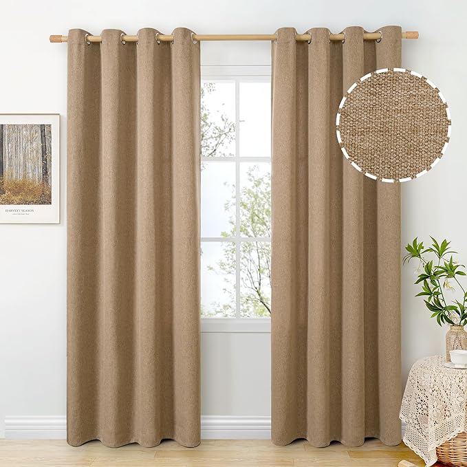 BGment Burlap Tan Linen Curtains for Living Room 84 Inch Length 2 Panels Set, Farmhouse Thick Window Drapes Camel Privacy with Grommet Light Filtering No See Through for Bedroom, Each 52 Inch Wide