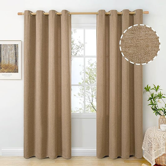 BGment Burlap Tan Linen Curtains for Living Room 84 Inch Length 2 Panels Set, Farmhouse Thick Window Drapes Camel Privacy with Grommet Light Filtering No See Through for Bedroom, Each 52 Inch Wide