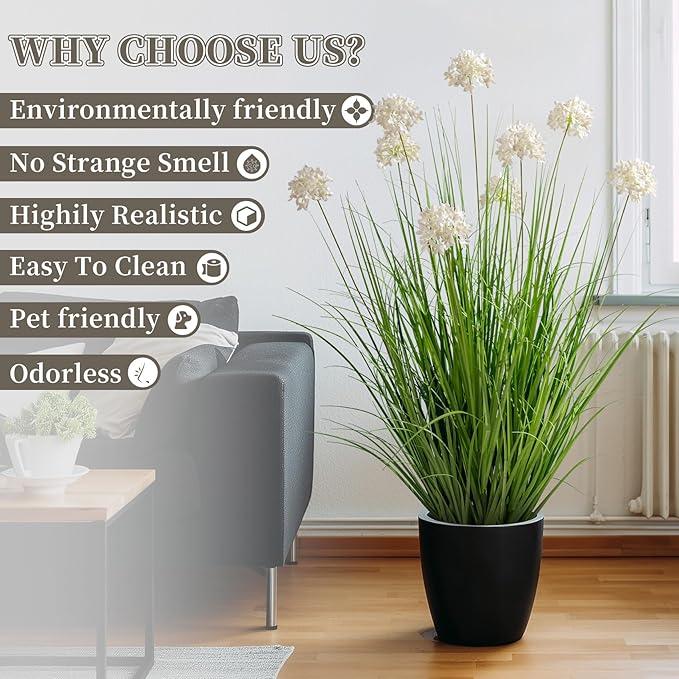 36in Lifelike Artificial Tall Grass Plant with 9 Lifelike Dandelion Flower and Non-Toxic,odorless Fake Tall Frass Plant Fake Plants for Indoor Decoration,Home Decor