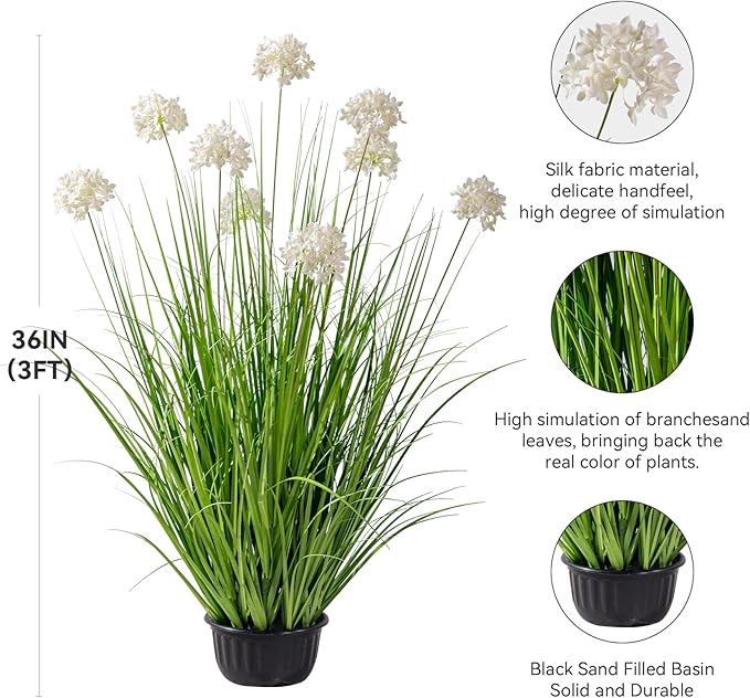 36in Lifelike Artificial Tall Grass Plant with 9 Lifelike Dandelion Flower and Non-Toxic,odorless Fake Tall Frass Plant Fake Plants for Indoor Decoration,Home Decor