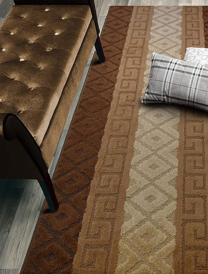 Custom Cut Hallway Runner Rug, Slip Resistant, 31 Inch Wide X Your Choice of Length, Meander Brown, 31 Inch X 7 feet