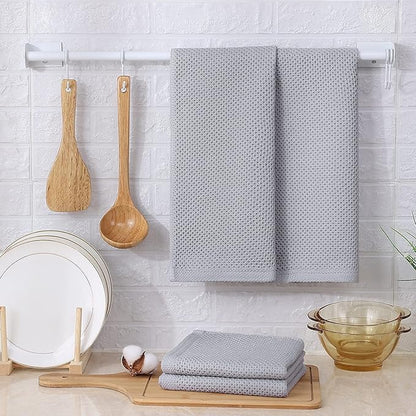 Kitinjoy 100% Cotton Waffle Weave Kitchen Towels, 6-Pack Super Soft and Absorbent Dish Towels for Drying Dishes, Kitchen Hand Towels, 13 in x 28 in, Light Grey