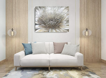 Yihui Arts Wall Art Botanical Pictures Brown and Cream Flowers Oil Painting Floral Artwork on Wrapped Canvas for Living Room Decor