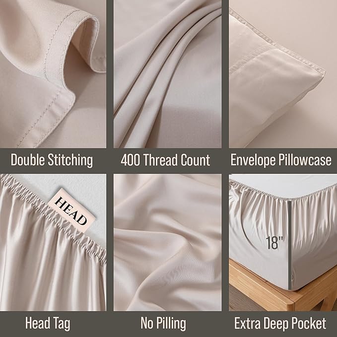 Bella Coterie Luxury Bamboo Viscose Cal King Size Sheet Set | 100% Organically Grown | Ultra Soft | Cooling for Hot Sleepers | 18" Deep Pocket [Dune]