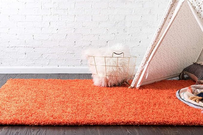 Unique Loom Solid Shag Collection Area Rug (7' 10" x 10' Rectangle, Tiger Orange)
