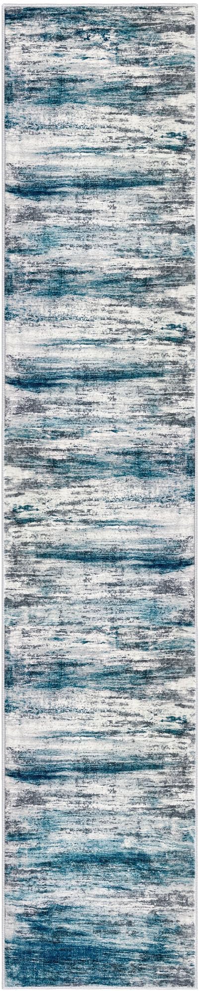 KOZYFLY Modern Abstract Kitchen Runner Rug, 2x10 Washable Rug Runner Non-Slip Soft Striped Hallway Runner Rugs, Light Blue Print Carpet Runner for Entryway Bathroom Laundry Room Foyer
