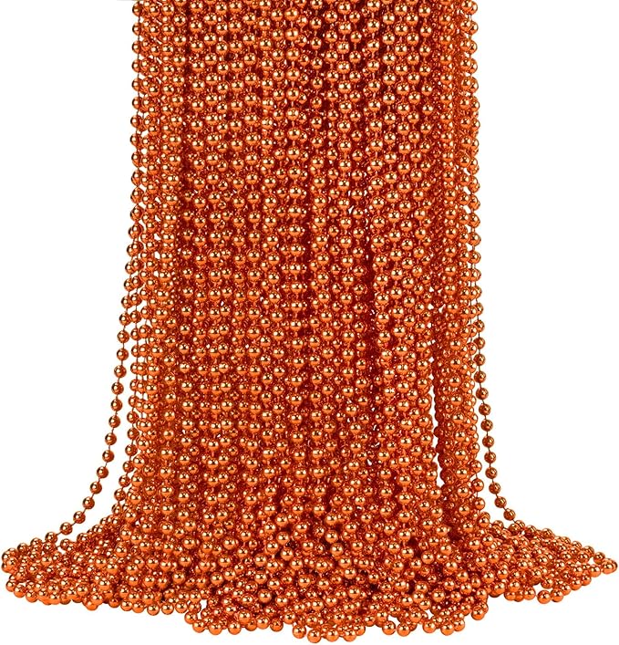 YAXINRUI 72 PCS Orange Bead Necklace, Orange Mardi Gras Beads, 33 Inch Halloween Beaded Necklace for Mardi Gras Christmas Halloween Festive Events