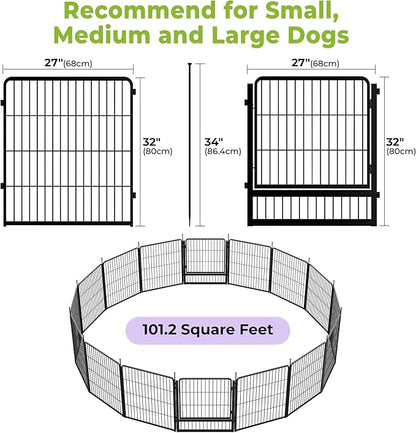 SunsGrove Dog Playpen Outdoor, Heavy Duty 32 Inch 16 Panels Dog Playpen for Small and Medium Dogs, Free and Safe Play Dog Fence Indoor, Black