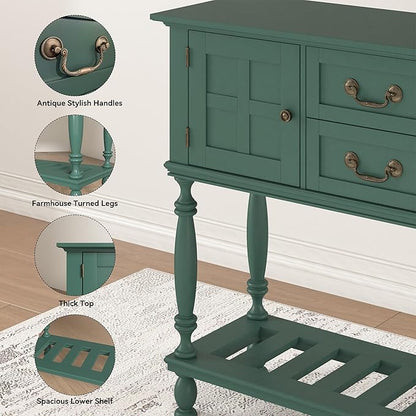 Console Table with Drawers, Vintage Entryway Tables with Storage and Shelf, Hallway Table with Turned Legs, Narrow Behind Couch Sofa Table for Entryway, Hallway, Living Room
