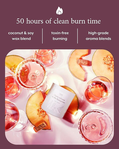 Literie NYC Inspired Scented Candle: I Have A House in The Hamptons - Rosé & Melon Scent, 9oz, 50 Hour Burn, Vegan Soy & Coconut Blend Candle for Home Decor, Gift for Women & Men