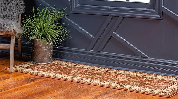 Rugs.com Aditi Collection Rug – 2' 7 x 10' Runner Brick Red Low Rug Perfect for Living Rooms, Large Dining Rooms, Open Floorplans