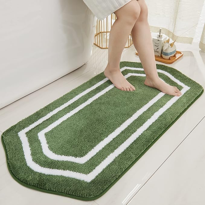 COSY HOMEER Extra Thick Bath Linen Sets Rugs - Anti-Slip Bath Mats Soft Plush 100% Strong Polyester Living Room Bathroom Water Absorbent(Green,24x48 - Inches)
