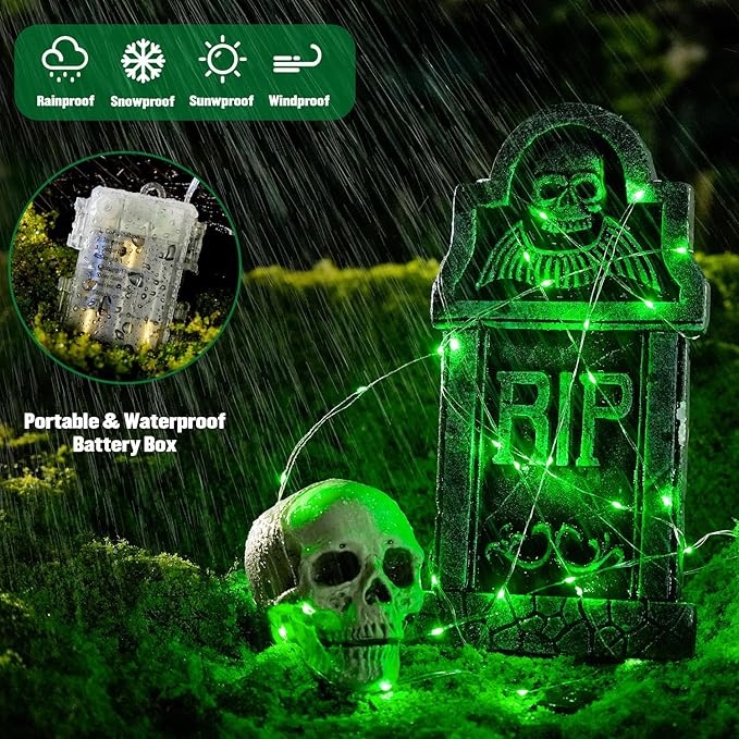 JMEXSUSS 2 Pack Green Fairy Lights Battery Operated, Total 200 LED 66ft Twinkle String Lights with Remote, 8 Modes Halloween Lights for Tree Wreath Fireplace Indoor Outdoor Xmas Halloween Decor