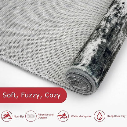 KOZYFLY Modern Abstract Kitchen Runner Rug, 2x6 Washable Rug Runner Non-Slip Soft Striped Hallway Runner Rugs, Black Grey Print Carpet Runner for Entryway Bathroom Laundry Room Foyer