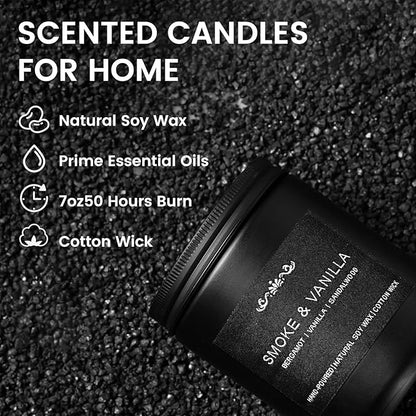6 Pack Candles for Men - Mens Candle Gift Set, 42oz Scented Candles with Smoke Vanilla/Leather/Oak/Amber/Cardamom/Wood, 300 Hour Burn Time, Soy Candles Non-Toxic for Him, Home Office Man Cave Decor