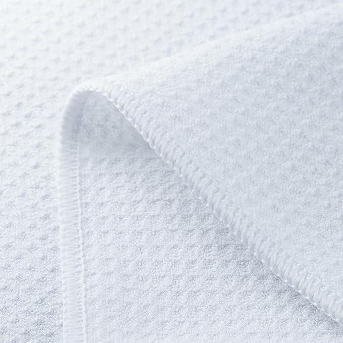 POLYTE Premium Microfiber Kitchen Dish Hand Towel Waffle Weave 12 Pack (16x28 in, White)