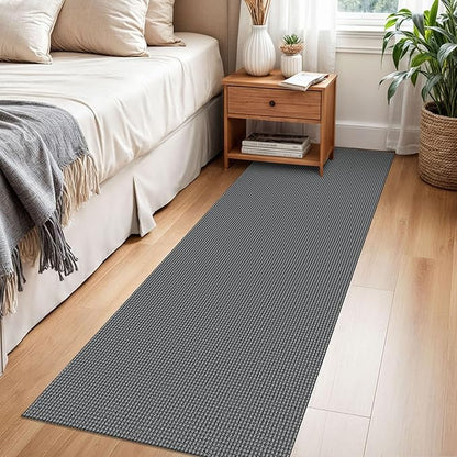 Braided Runner Rug 2x6 Ft Washable Runners for Hallways Non Slip Rubber Backed Kitchen Runners Cotton Entryway Runner Indoor, Woven Floor Carpet for Hall Kitchen Bedroom, Dark Grey/Grey