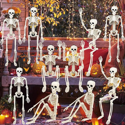 10 Pack Halloween Skeleton Decorations Outdoor: 16" Posable Skeleton Halloween Prop for Haunted House Indoor & Outdoor Decoration Spooky Decor