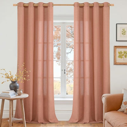 YoungsTex Terracotta Linen Curtains 108 Inch Length for Living Room, Light Filtering Semi Sheer Window Drapes with Bronze Grommet Privacy for Bedroom Farmhouse Decorative, 52 x 108 Inch, 2 Panels