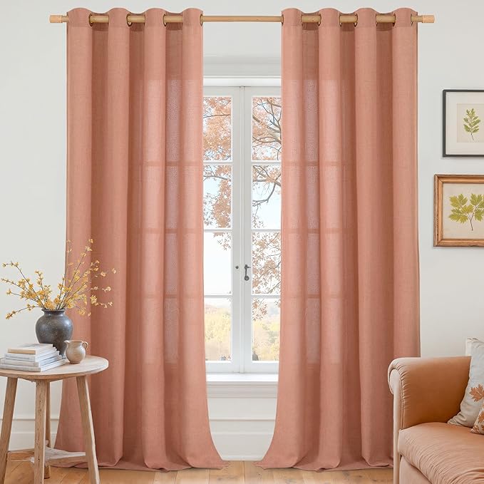YoungsTex Terracotta Linen Curtains 102 Inch Length for Living Room, Burnt Orange Semi Sheer Drapes Bronze Grommet Extra Long Light Filtering Privacy for Bedroom, 52 x 102 Inch, 2 Panels
