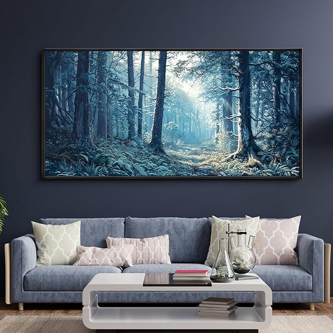 KLAKLA Canvas Wall Art - Forest Wall Decor Amazon Wall Art Landscape Blue Tree Picture Framed Artwork for Walls Living Room Bedroom Office - 40x20 Inches