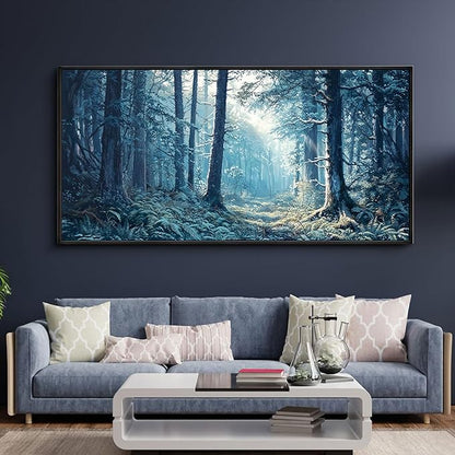 KLAKLA Canvas Wall Art - Forest Wall Decor Amazon Wall Art Landscape Blue Tree Picture Framed Artwork for Walls Living Room Bedroom Office - 48x24 Inches